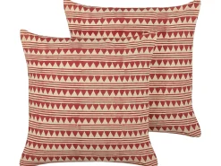 Online Beliani Set di 2 cuscini DEGLUPTA Cotone 45 x 45 cm Rosso Trama Chevron Beige Rosso