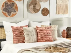 Online Beliani Set di 2 cuscini DEGLUPTA Cotone 45 x 45 cm Rosso Trama Chevron Beige Rosso