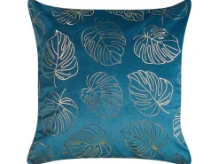 Outlet Beliani Set di 2 cuscini DELICIOSA Velluto 45 x 45 cm Blu Trama di piante Oro Blu