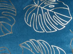 Outlet Beliani Set di 2 cuscini DELICIOSA Velluto 45 x 45 cm Blu Trama di piante Oro Blu