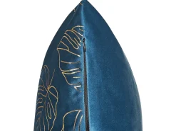 Outlet Beliani Set di 2 cuscini DELICIOSA Velluto 45 x 45 cm Blu Trama di piante Oro Blu
