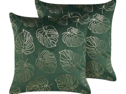Hot Beliani Set di 2 cuscini DELICIOSA Velluto 45 x 45 cm Verde scuro Trama di piante Oro Verde