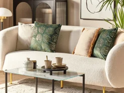 Hot Beliani Set di 2 cuscini DELICIOSA Velluto 45 x 45 cm Verde scuro Trama di piante Oro Verde