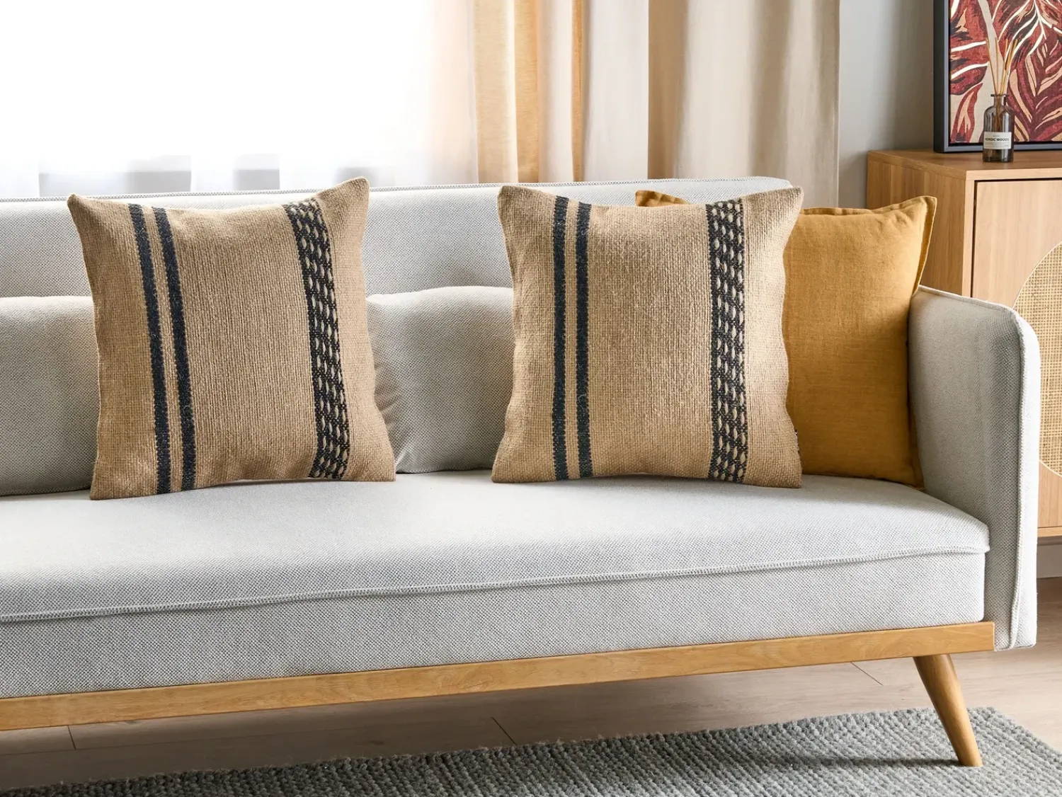 Discount Beliani Set di 2 cuscini DESALIX Iuta 45 x 45 cm Beige A strisce Beige Nero