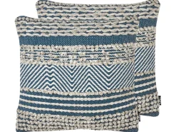 Beliani Set di 2 cuscini DEWBERRY Cotone 45 x 45 cm Blu Trama geometrica Beige Blu