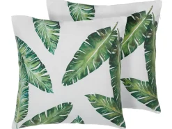 Online Beliani Set di 2 cuscini DIANELLA 45 x 45 cm Verde scuro Trama di piante Bianco Verde