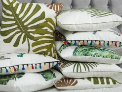 Online Beliani Set di 2 cuscini DIANELLA 45 x 45 cm Verde scuro Trama di piante Bianco Verde