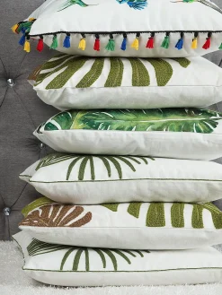 Online Beliani Set di 2 cuscini DIANELLA 45 x 45 cm Verde scuro Trama di piante Bianco Verde