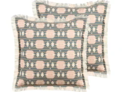Outlet Beliani Set di 2 cuscini DIANTHUS 60 x 60 cm Multicolore Trama geometrica Beige Grigio Rosa Multicolore