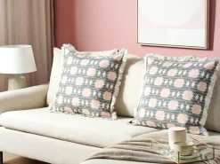 Outlet Beliani Set di 2 cuscini DIANTHUS 60 x 60 cm Multicolore Trama geometrica Beige Grigio Rosa Multicolore