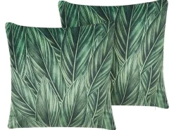 Clearance Beliani Set di 2 cuscini DIASCIA Velluto 45 x 45 cm Verde Trama di piante Bianco Verde