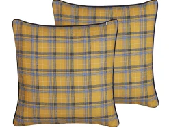 Outlet Beliani Set di 2 cuscini DICENTRA 45 x 45 cm Giallo Trama a scacchi Giallo Multicolore