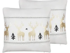 Discount Beliani Set di 2 cuscini DONNER Cotone 45 x 45 cm Bianco Modello natalizio Bianco Nero Oro