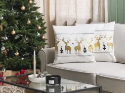 Discount Beliani Set di 2 cuscini DONNER Cotone 45 x 45 cm Bianco Modello natalizio Bianco Nero Oro