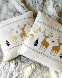 Discount Beliani Set di 2 cuscini DONNER Cotone 45 x 45 cm Bianco Modello natalizio Bianco Nero Oro