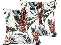 Sale Beliani Set di 2 cuscini EDELWEISS Velluto 45 x 45 cm Multicolore Trama di piante Bianco Rosso Verde Multicolore