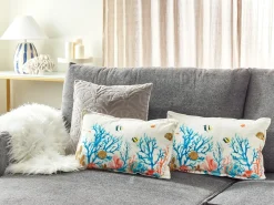 Hot Beliani Set di 2 cuscini EELGRASS Cotone 30 x 50 cm Multicolore Trama animale Bianco Blu Multicolore Rosso