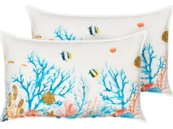Hot Beliani Set di 2 cuscini EELGRASS Cotone 30 x 50 cm Multicolore Trama animale Bianco Blu Multicolore Rosso