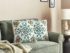 Beliani Set di 2 cuscini ELANITE Cotone 45 x 45 cm Trama orientale Verde