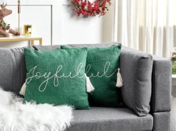 Hot Beliani Set di 2 cuscini ELETTARIA Cotone 45 x 45 cm Verde Modello natalizio Bianco Verde