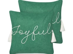 Hot Beliani Set di 2 cuscini ELETTARIA Cotone 45 x 45 cm Verde Modello natalizio Bianco Verde