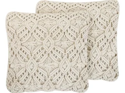 Discount Beliani Set di 2 cuscini ESENKOY Cotone 50 x 50 cm chiaro Trama geometrica Beige