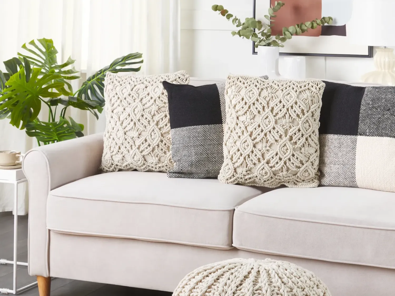 Discount Beliani Set di 2 cuscini ESENKOY Cotone 50 x 50 cm chiaro Trama geometrica Beige