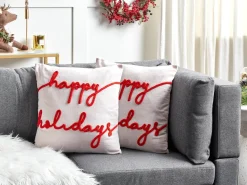 Sale Beliani Set di 2 cuscini EXACUM Velluto 45 x 45 cm Bianco Modello natalizio Bianco Rosso