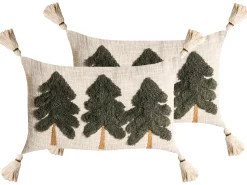 Hot Beliani Set di 2 cuscini FAGRAEA Cotone 30 x 50 cm Beige chiaro Modello natalizio Beige Verde