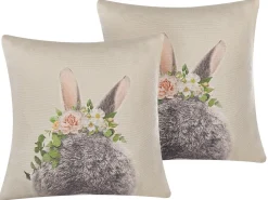 Beliani Set di 2 cuscini FATSIA Cotone 45 x 45 cm Tortora Beige Rosa Grigio Verde