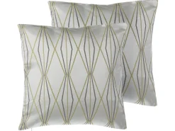 Best Beliani Set di 2 cuscini FENNEL 45 x 45 cm Bianco Trama geometrica Bianco Verde Grigio