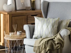 Best Beliani Set di 2 cuscini FENNEL 45 x 45 cm Bianco Trama geometrica Bianco Verde Grigio