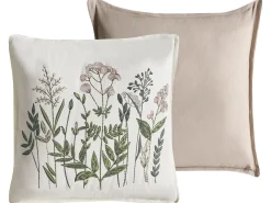 Best Beliani Set di 2 cuscini FERNA Cotone 45 x 45 cm Bianco/Beige Trama floreale Bianco Beige