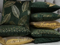 Online Beliani Set di 2 cuscini FERN Velluto 45 x 45 cm Verde scuro Trama di piante Oro Verde