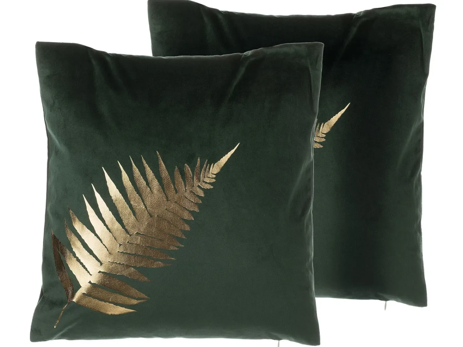 Online Beliani Set di 2 cuscini FERN Velluto 45 x 45 cm Verde scuro Trama di piante Oro Verde
