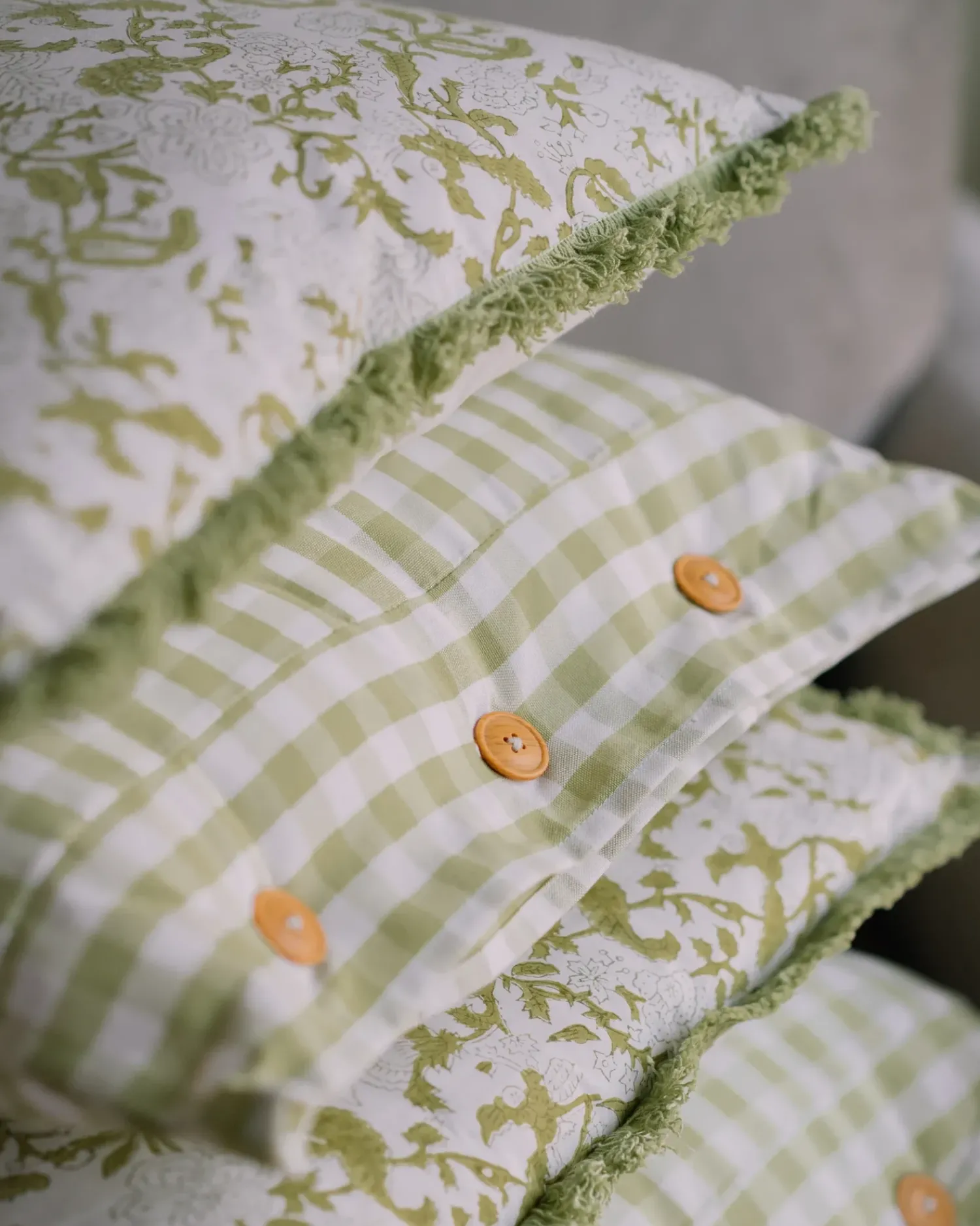 Discount Beliani Set di 2 cuscini FILIX Cotone 45 x 45 cm Verde Trama floreale Bianco Verde