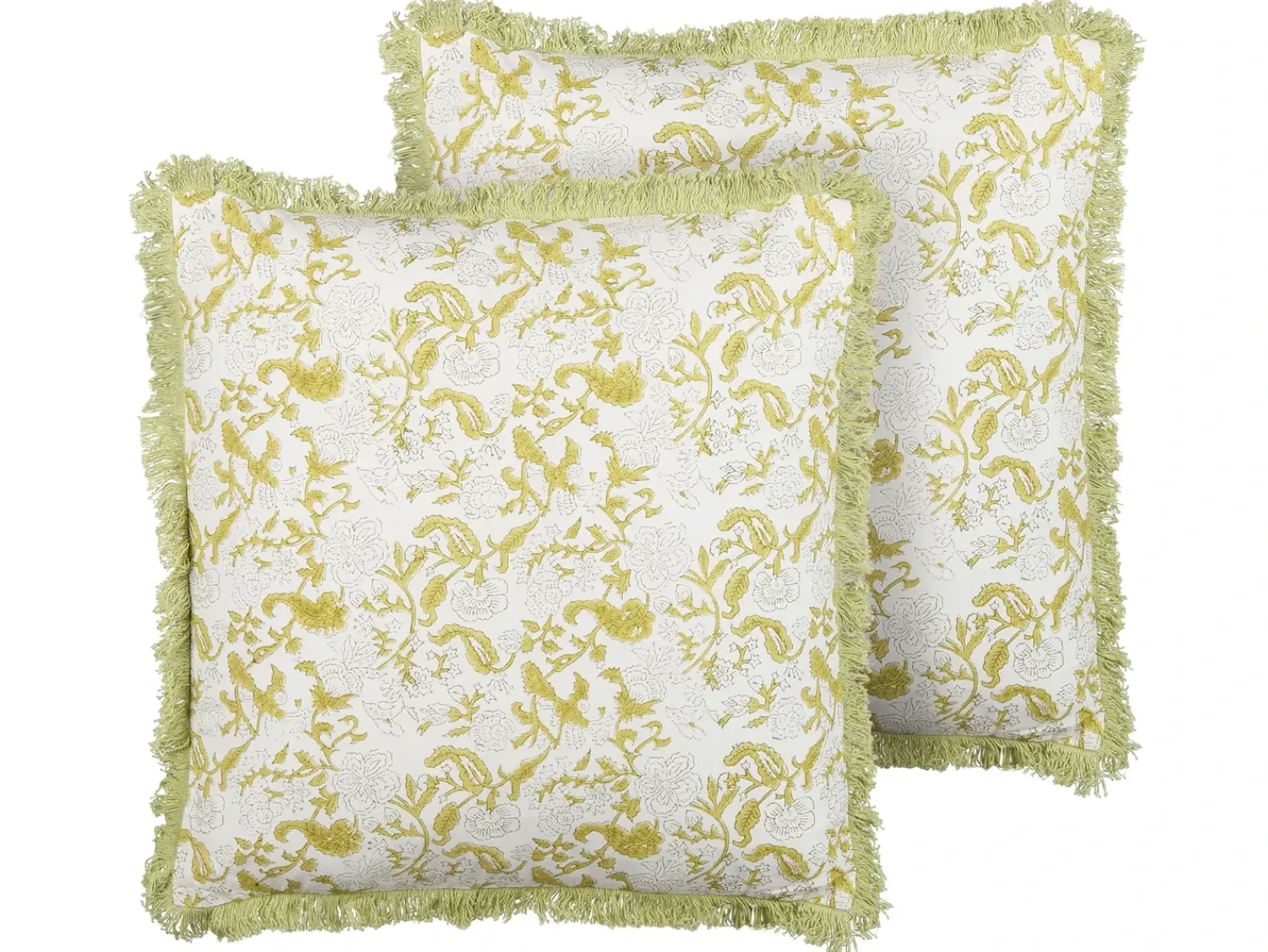 Discount Beliani Set di 2 cuscini FILIX Cotone 45 x 45 cm Verde Trama floreale Bianco Verde