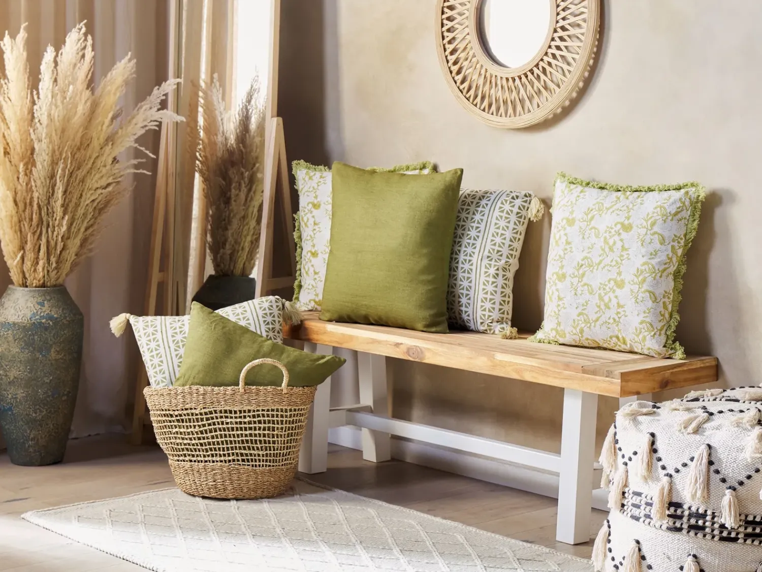Discount Beliani Set di 2 cuscini FILIX Cotone 45 x 45 cm Verde Trama floreale Bianco Verde