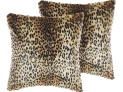 Clearance Beliani Set di 2 cuscini FOXTAIL Finta pelliccia 45 x 45 cm Marrone Trama animale Beige Marrone