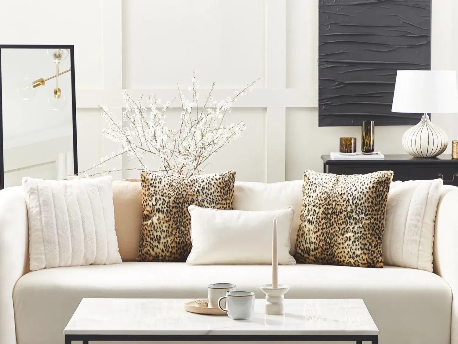 Clearance Beliani Set di 2 cuscini FOXTAIL Finta pelliccia 45 x 45 cm Marrone Trama animale Beige Marrone