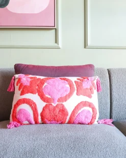 Online Beliani Set di 2 cuscini FRAKSINUS Cotone 30 x 50 cm Rosa Trama geometrica Bianco Rosa Rosso