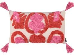 Online Beliani Set di 2 cuscini FRAKSINUS Cotone 30 x 50 cm Rosa Trama geometrica Bianco Rosa Rosso