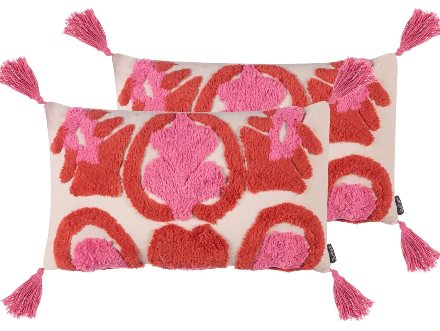 Online Beliani Set di 2 cuscini FRAKSINUS Cotone 30 x 50 cm Rosa Trama geometrica Bianco Rosa Rosso