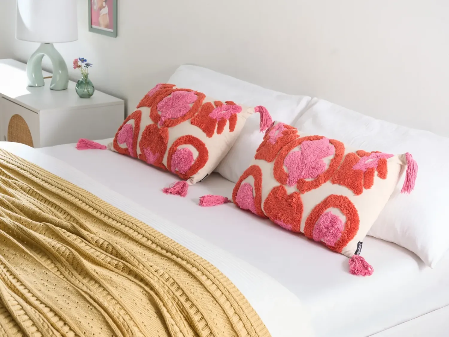 Online Beliani Set di 2 cuscini FRAKSINUS Cotone 30 x 50 cm Rosa Trama geometrica Bianco Rosa Rosso