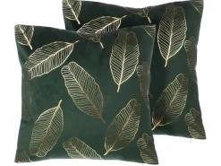Beliani Set di 2 cuscini FREESIA Velluto 45 x 45 cm Verde scuro Trama di piante Oro Verde