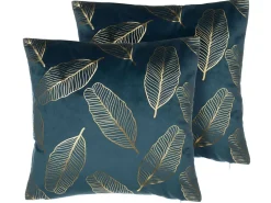 Sale Beliani Set di 2 cuscini FREESIA Velluto 45 x 45 cm Foglia di tè Trama di piante Oro Blu