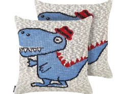 Online Beliani Set di 2 cuscini GAMBIR Cotone 45 x 45 cm Blu Beige Blu