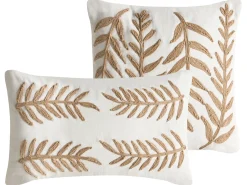 Beliani Set di 2 cuscini GARCINIA Cotone 30 x 50 cm 45 x 45 cm Bianco Trama floreale Bianco Beige