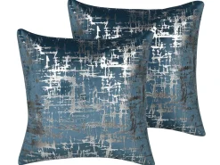 New Beliani Set di 2 cuscini GARDENIA Velluto 45 x 45 cm Blu Trama astratta Blu Argento