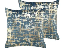 Discount Beliani Set di 2 cuscini GARDENIA Velluto 45 x 45 cm Blu Trama astratta Oro Blu